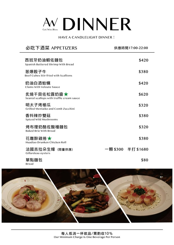 AW Cafe Wine Bistro菜單